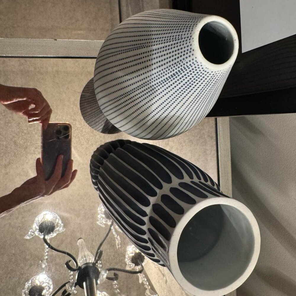 Pair of New 9 inch Designer Thai Ceramic Stoneware Porcelain Vases Blue Gray - Picture 2 of 7